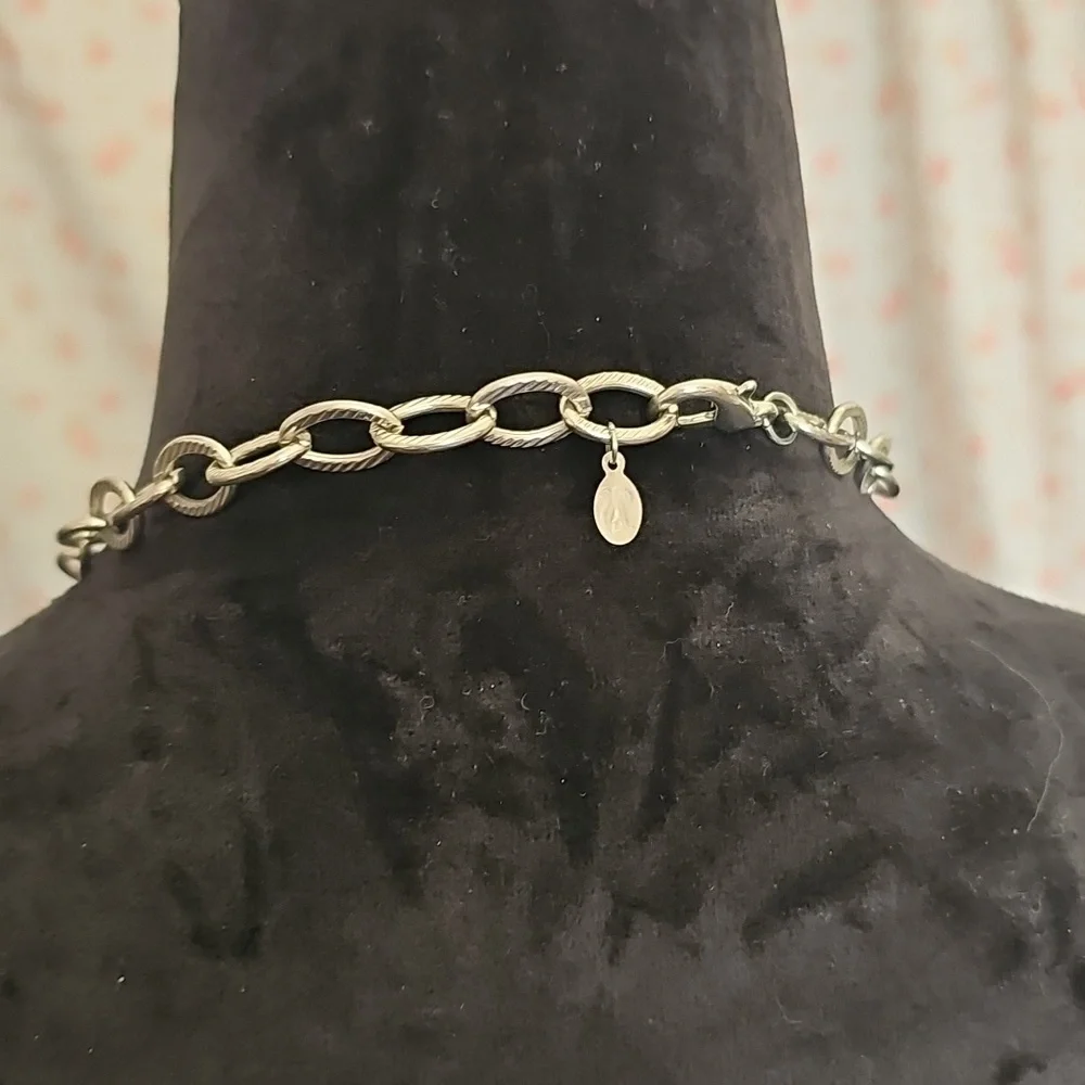 Ribbon and Silver Chain Beaded Necklace Signed JS 42 Inches 🌠